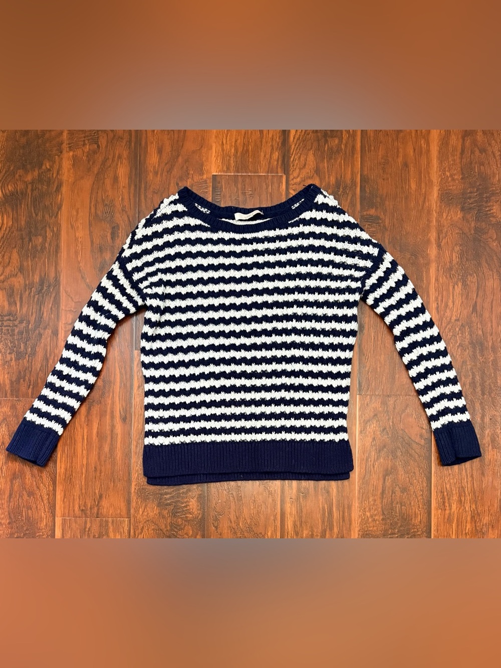 Ann Taylor LOFT Navy White Striped Knit Sweater Size L